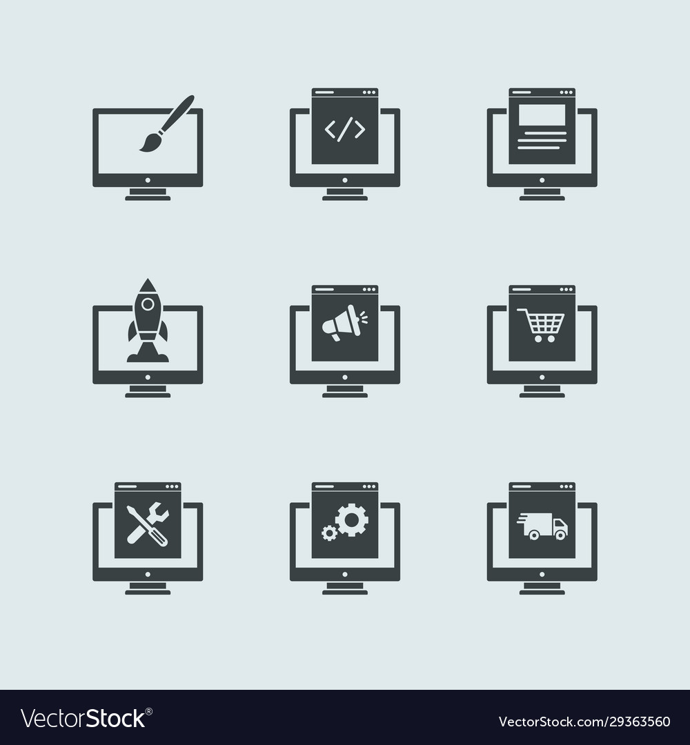 Computer programming filled icon set Royalty Free Vector