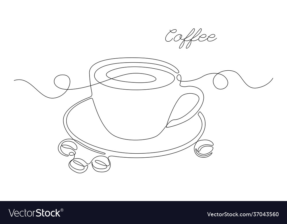 Continuous one line drawing cup coffee