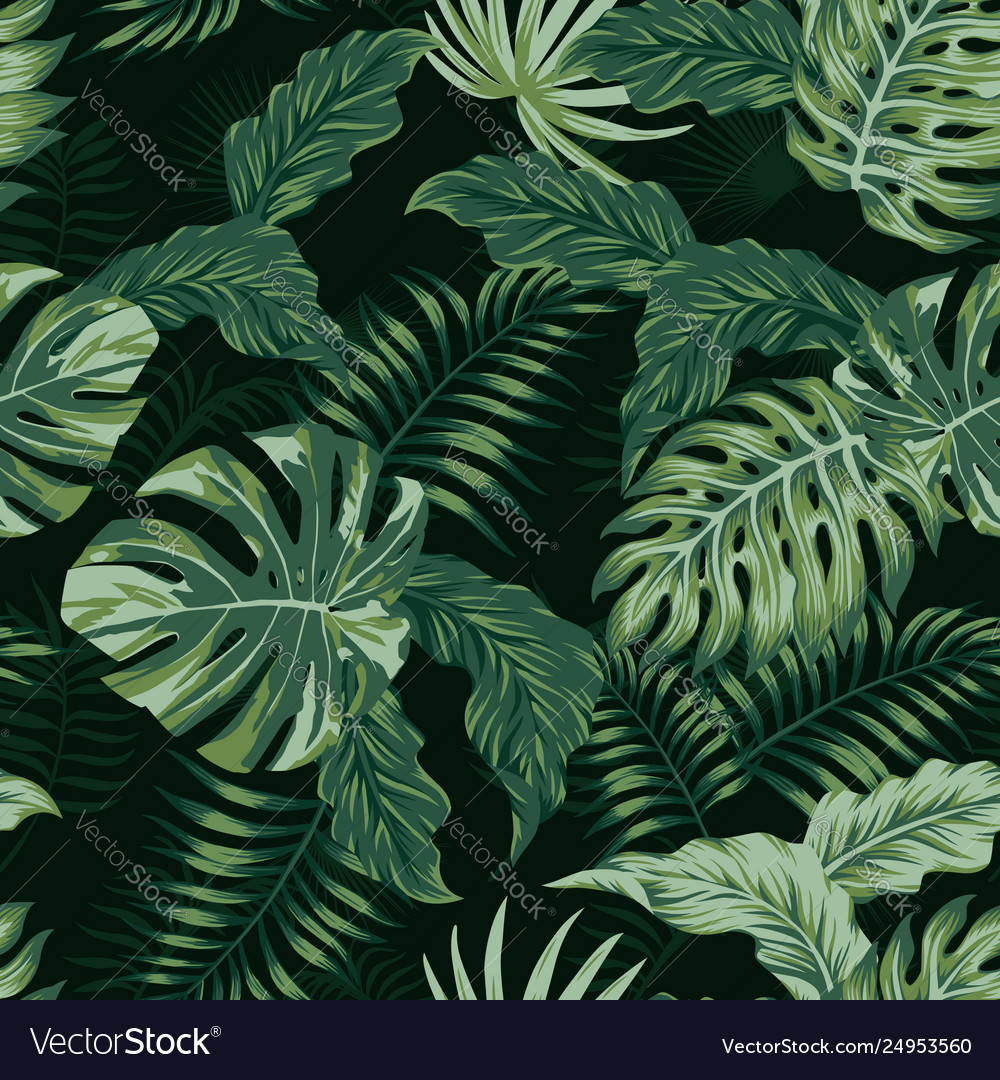 Evening summer jungle tropical leaves seamless Vector Image