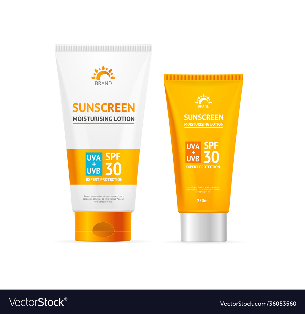 Realistic detailed 3d sunscreen set Royalty Free Vector