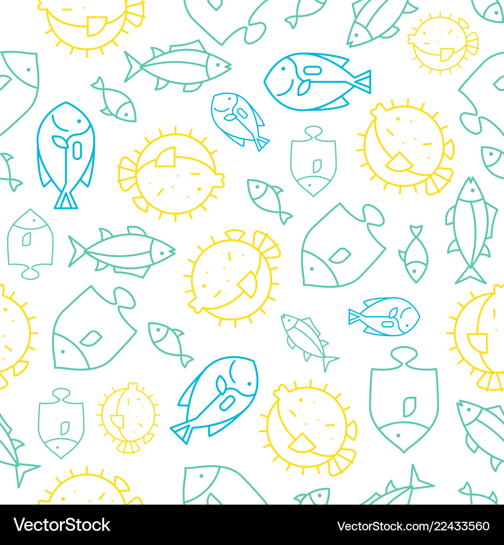 Seamless pattern tropical fish outline summer Vector Image