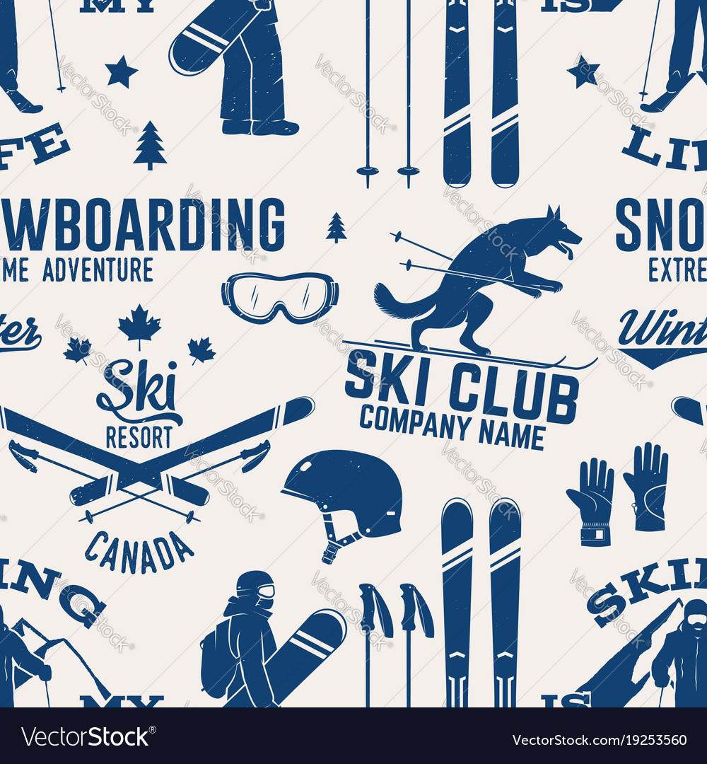 Ski and snowboard club seamless pattern Royalty Free Vector