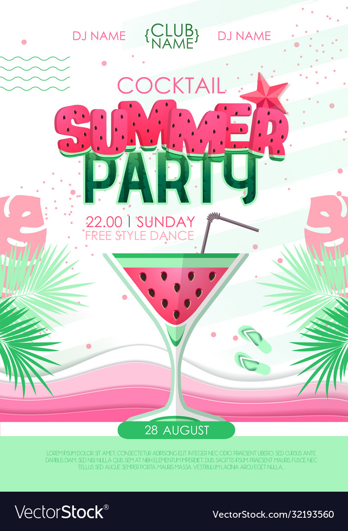 Summer cocktail party poster with watermelon Vector Image