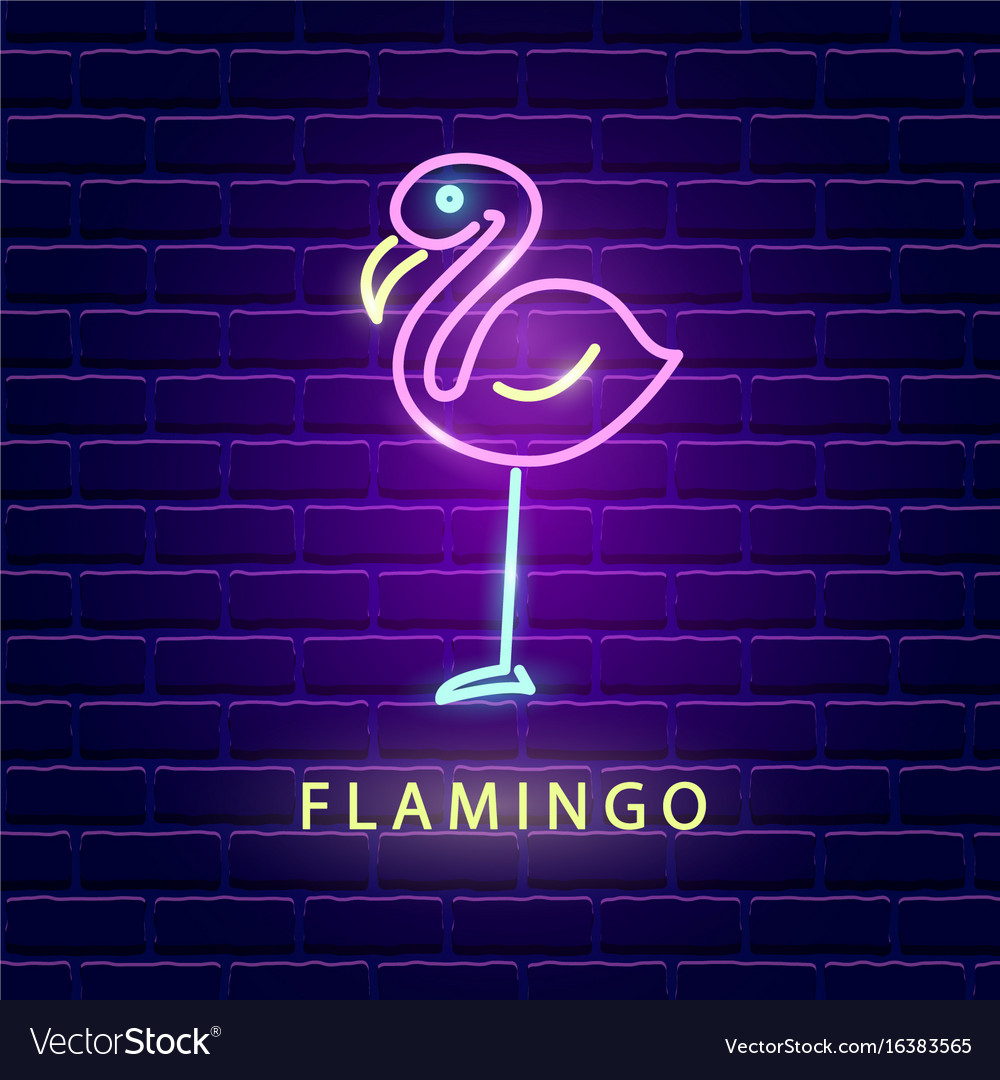 Flamingo neon bright sign Royalty Free Vector Image