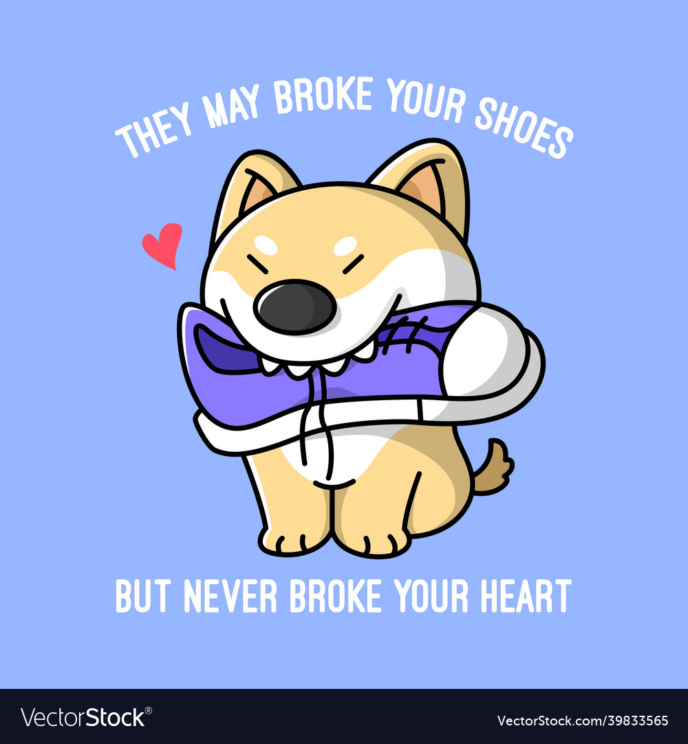 Funny shiba dog is chewing a shoes Royalty Free Vector Image