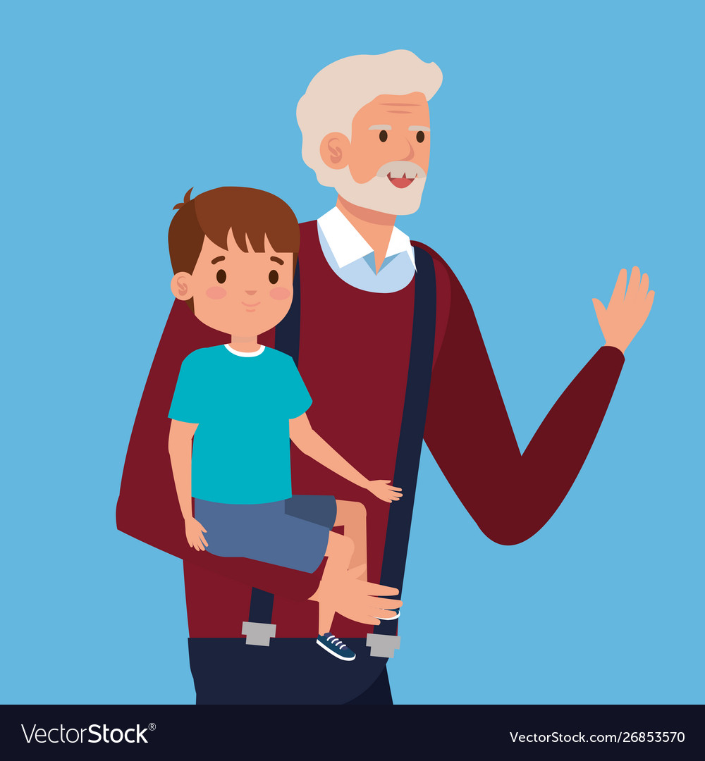 Cute grandfather and boy kid with hairstyle