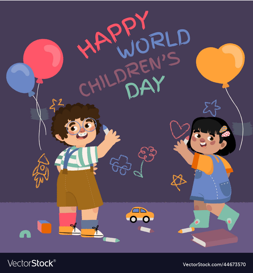 Hand drawn flat world children s day design Vector Image