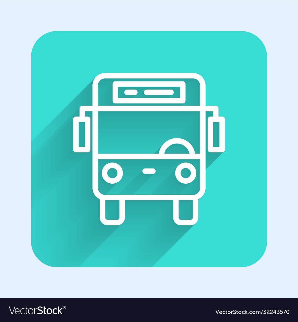 White line bus icon isolated with long shadow