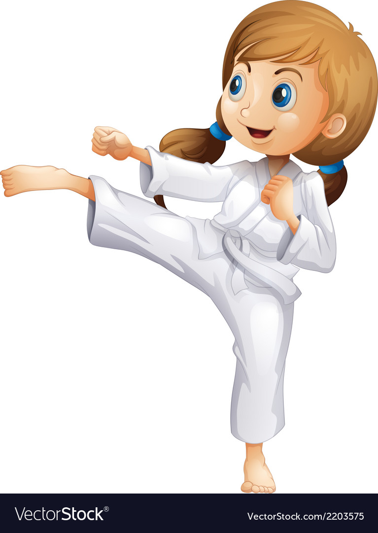 An energetic young woman doing karate Royalty Free Vector