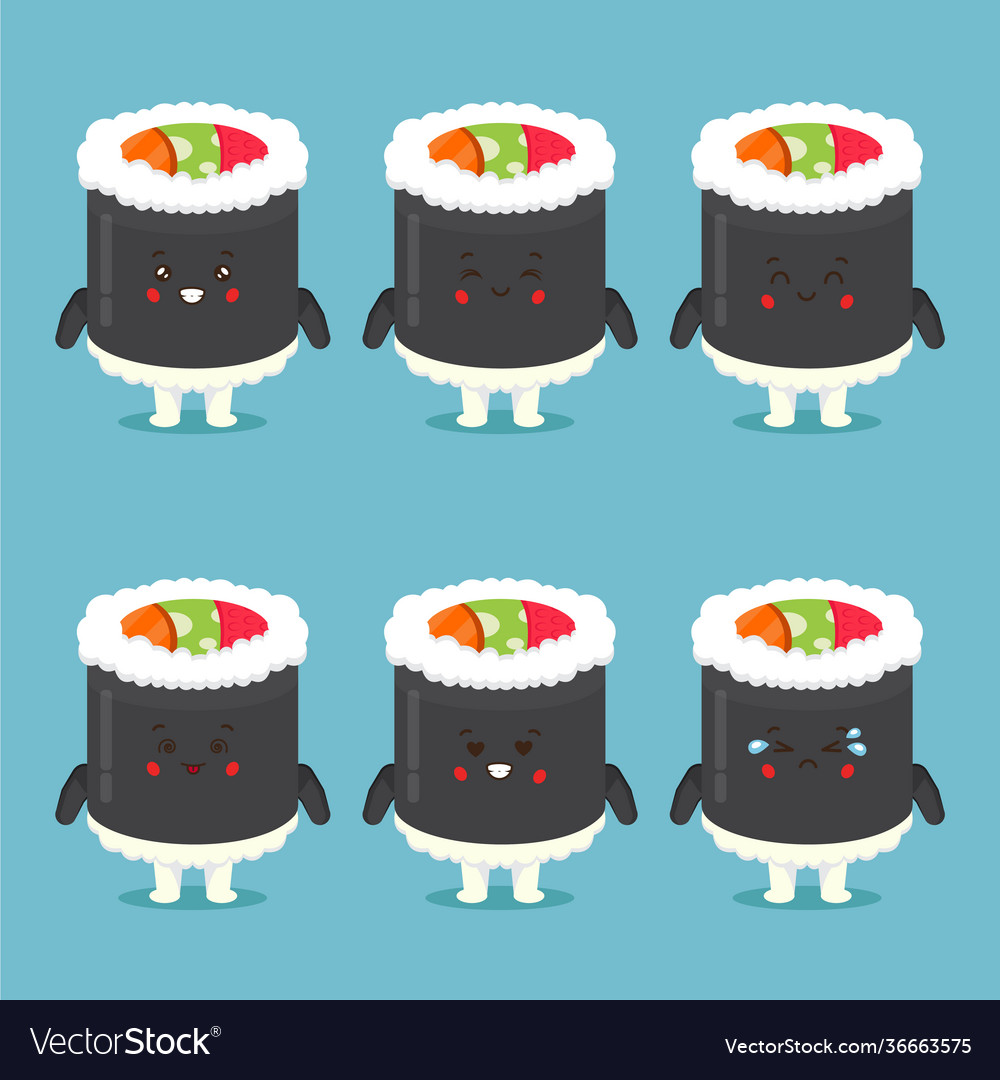 Cute sushi roll character with expressions