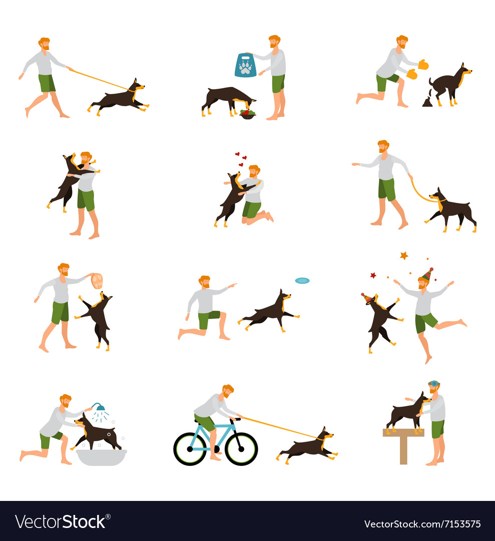 Man Dog Training Playing Pet Stick Royalty Free Vector Image