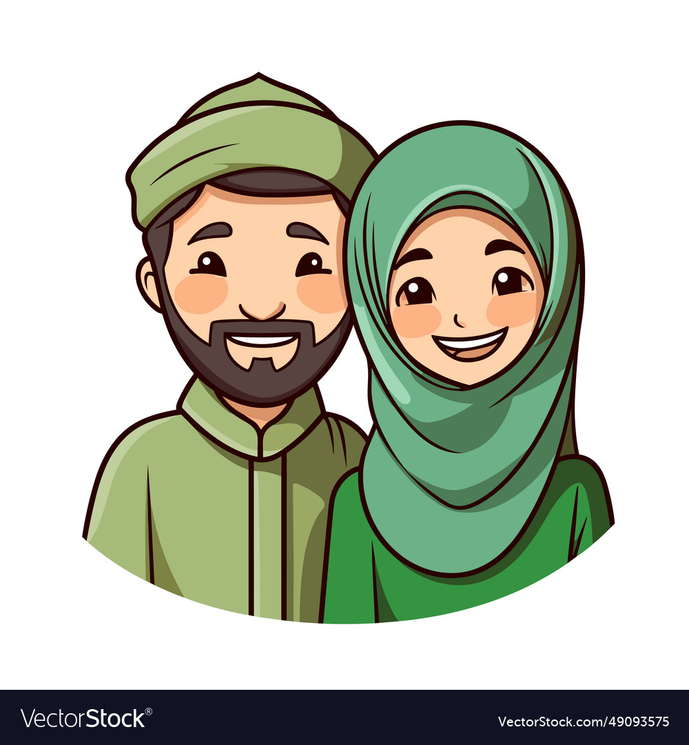 Muslim couple hand-drawn comic Royalty Free Vector Image