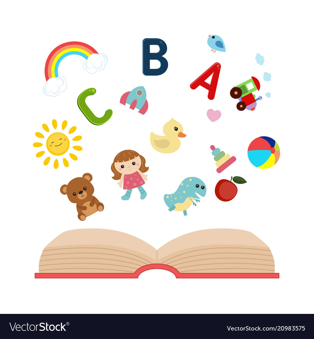 open book with childrens icons royalty free vector image
