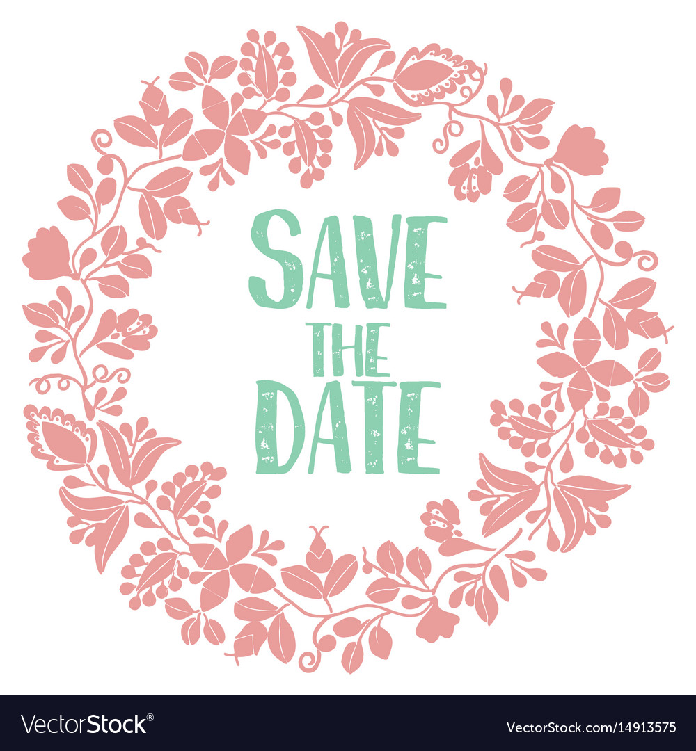 Save the date with pastel wreath card isolated