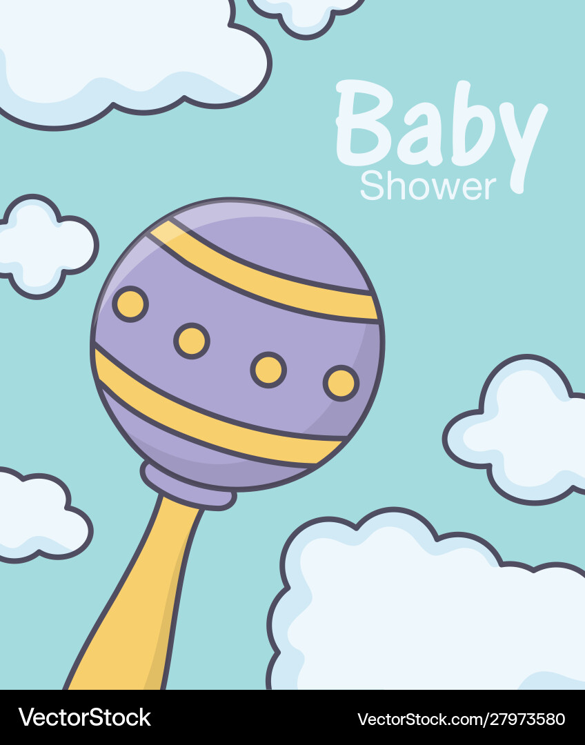 Baby shower rattle toy clouds background Vector Image