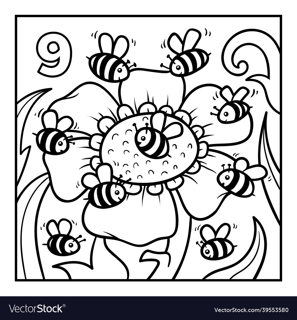 Coloring book nine bees Royalty Free Vector Image