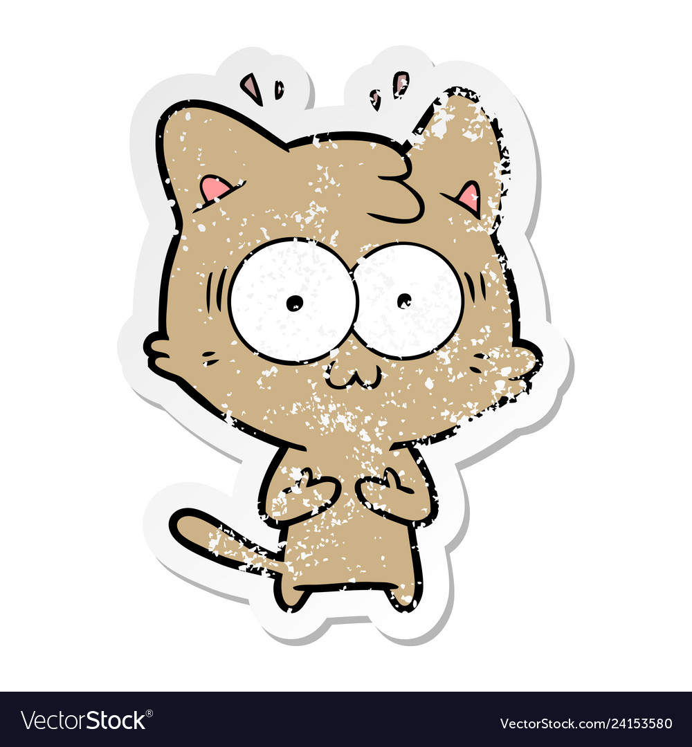 Distressed sticker of a cartoon surprised cat Vector Image