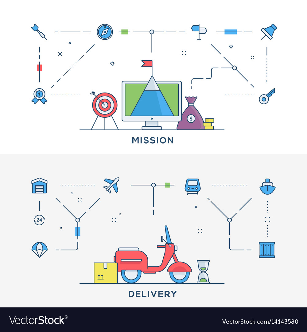 Set of flat line business website banner