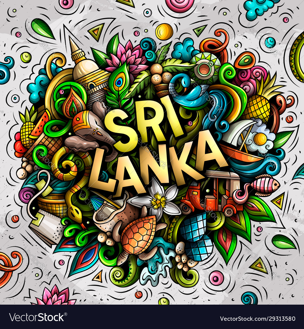 Sri Lanka Hand Drawn Cartoon Doodles Royalty Free Vector