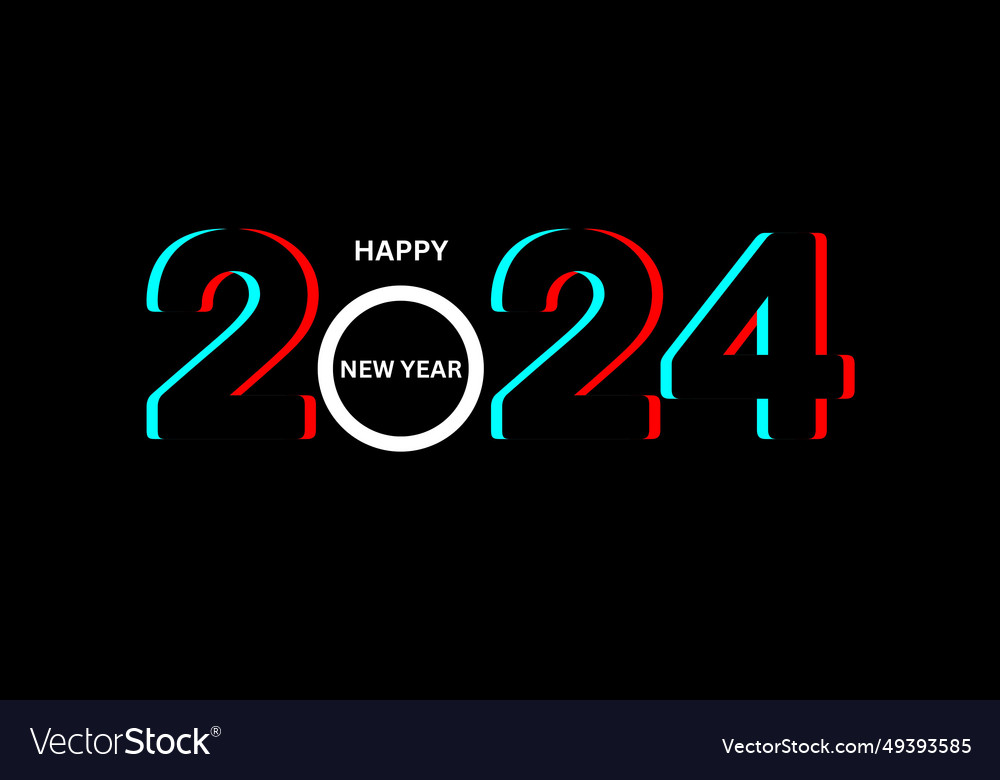 Black happy new year 2024 glitch effect Royalty Free Vector