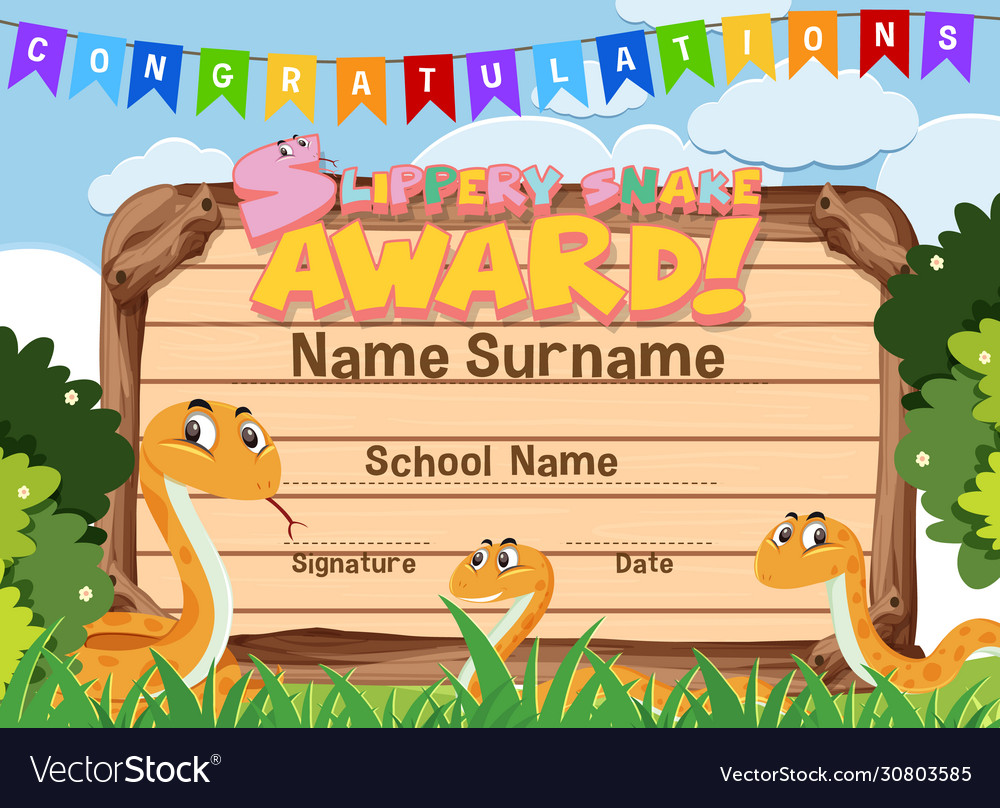 Certificate template for slippery snake award