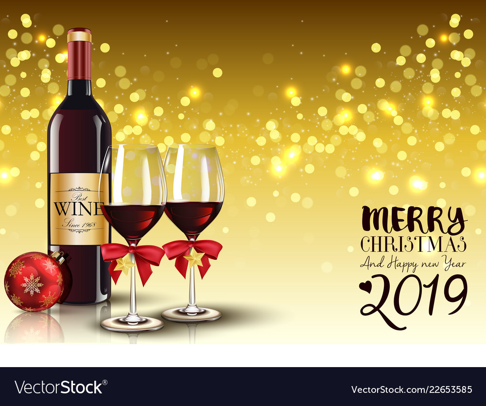 Christmas Party With Champagne Bottle And Wine Vector Image