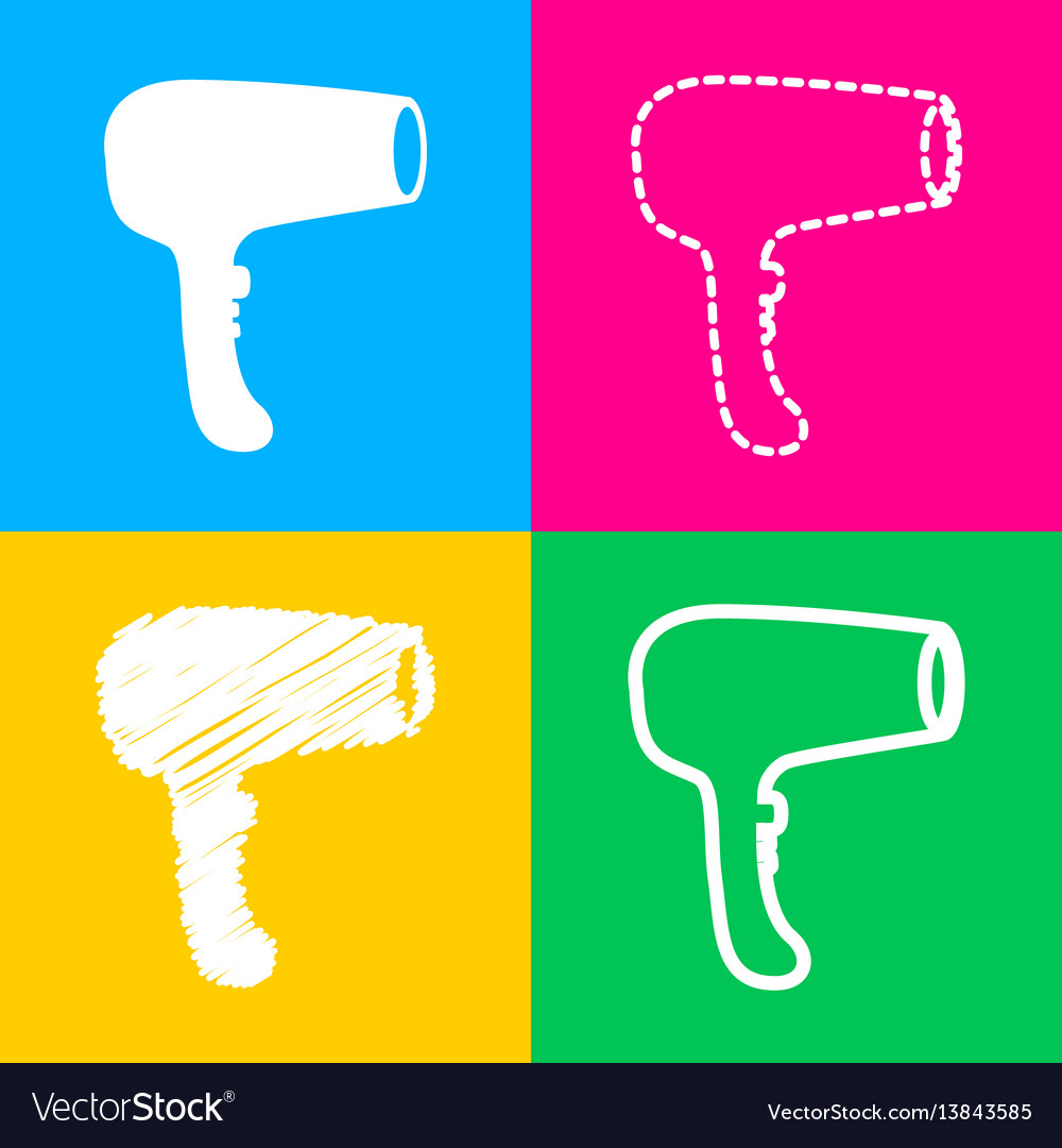 Hair dryer sign four styles of icon on color