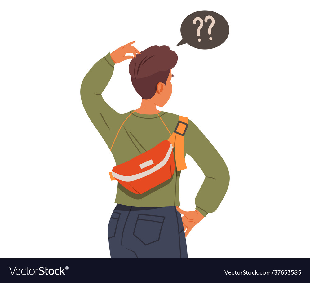 Male scratching his head looking somewhere ahead Vector Image