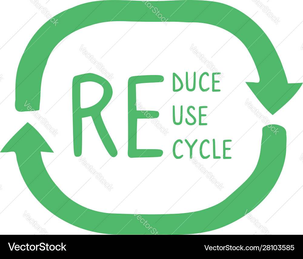 Reduce reuse recycle with green arrows Royalty Free Vector