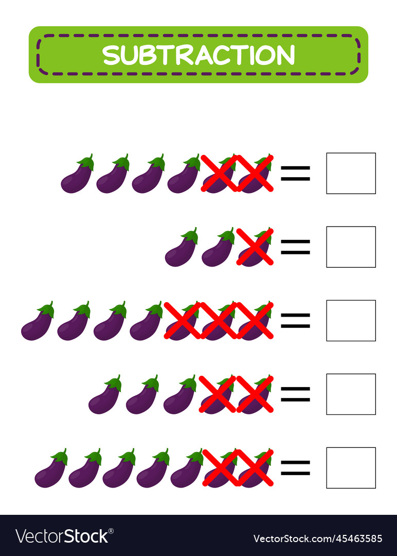 Subtraction math worksheet for kids developing Vector Image