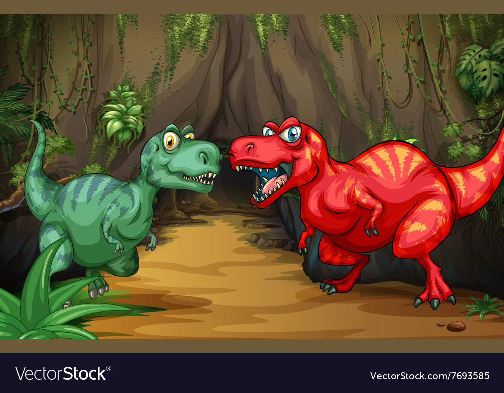 Two Dinosaurs By The Cave Royalty Free Vector Image