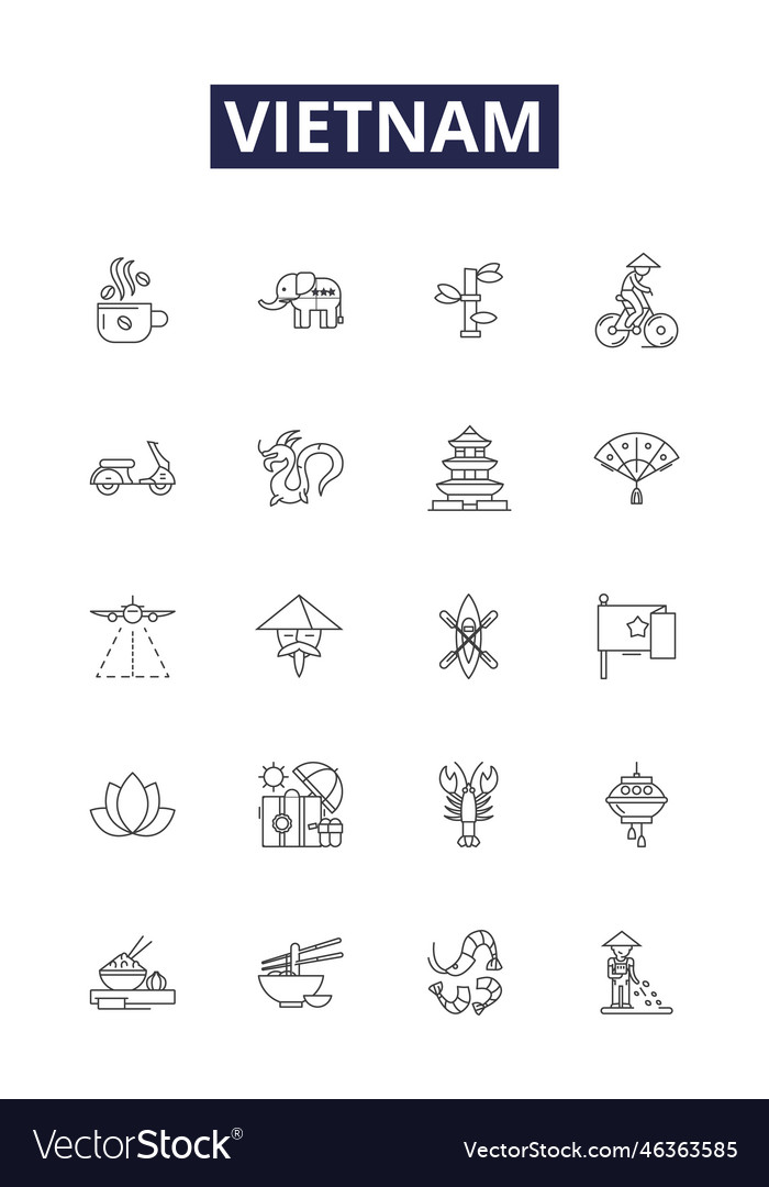 Vietnam Line Icons And Signs Saigon Hanoi Vector Image