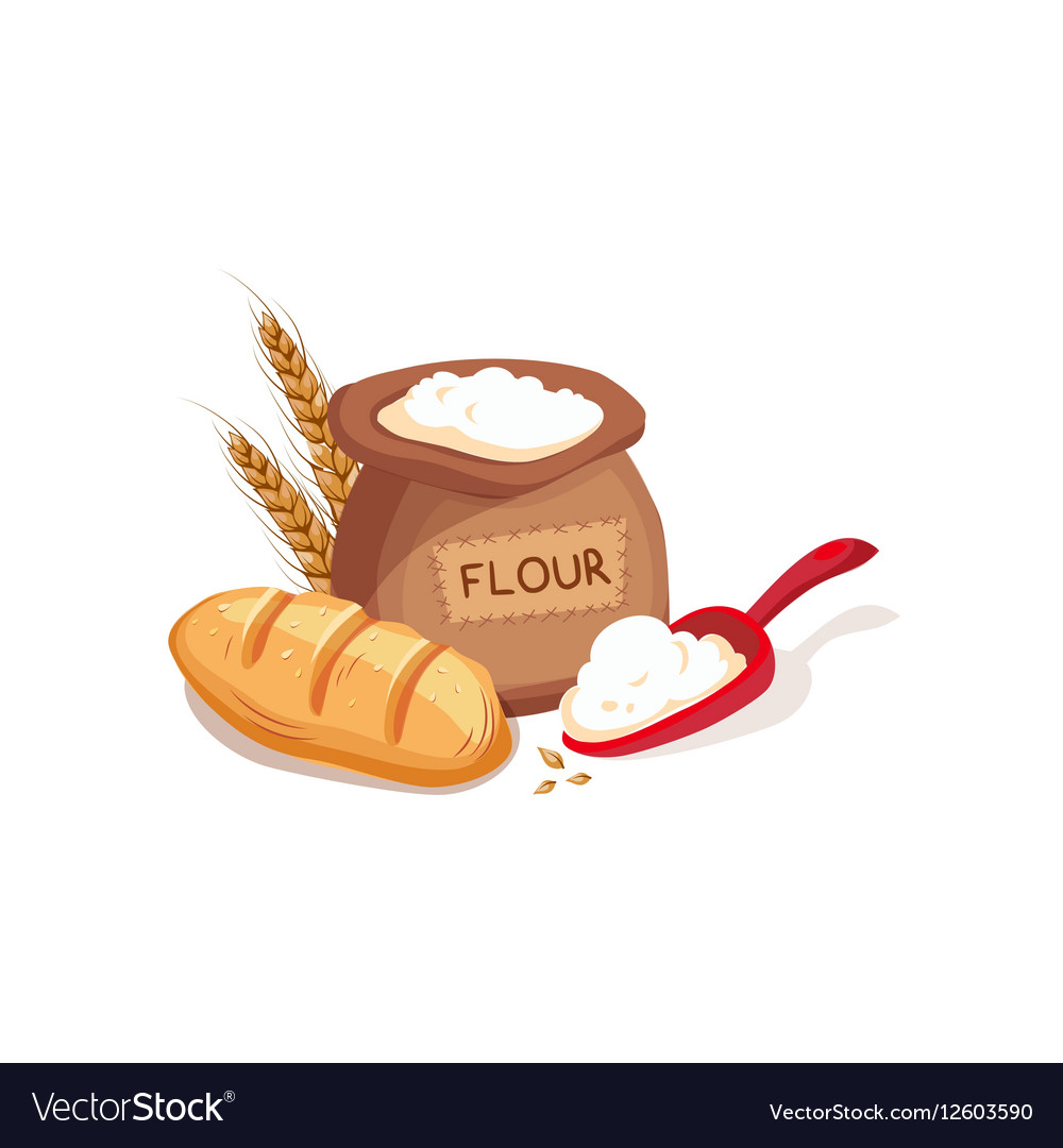 Cloth sack of flour scooper and fresh bread set