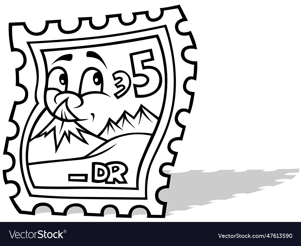 Drawing of postage stamp with face and image Vector Image