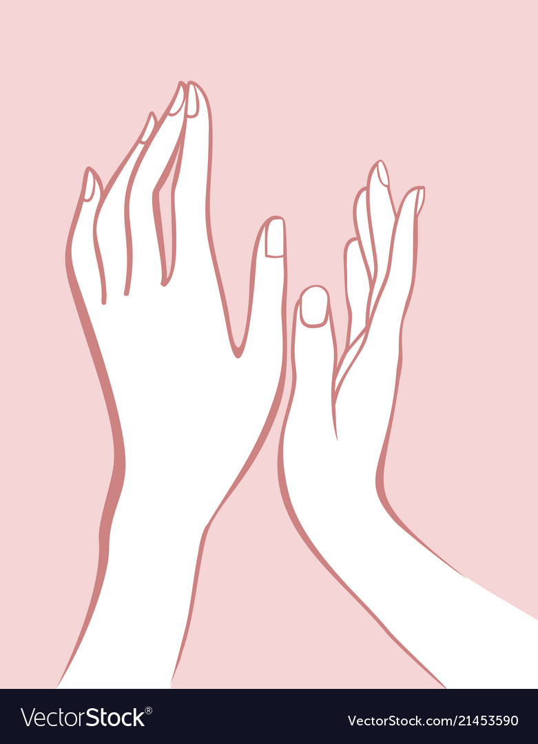 Female Hands Outline Drawing On Pink Background Vector Image