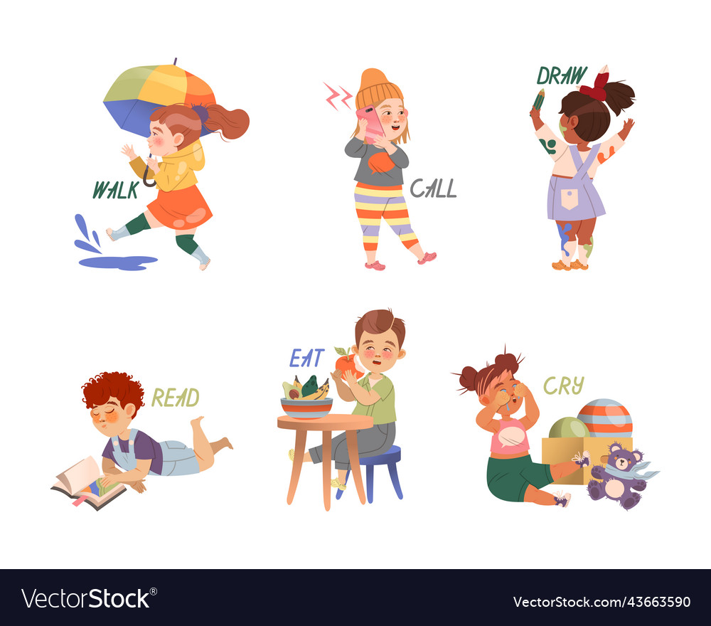 Funny Kids Engaged In Different Activity Vector Image