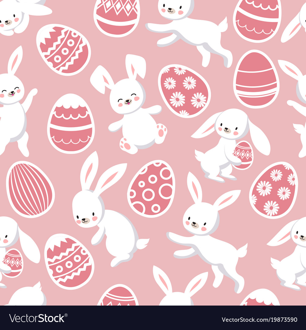 Happy easter seamless patten with cute Royalty Free Vector