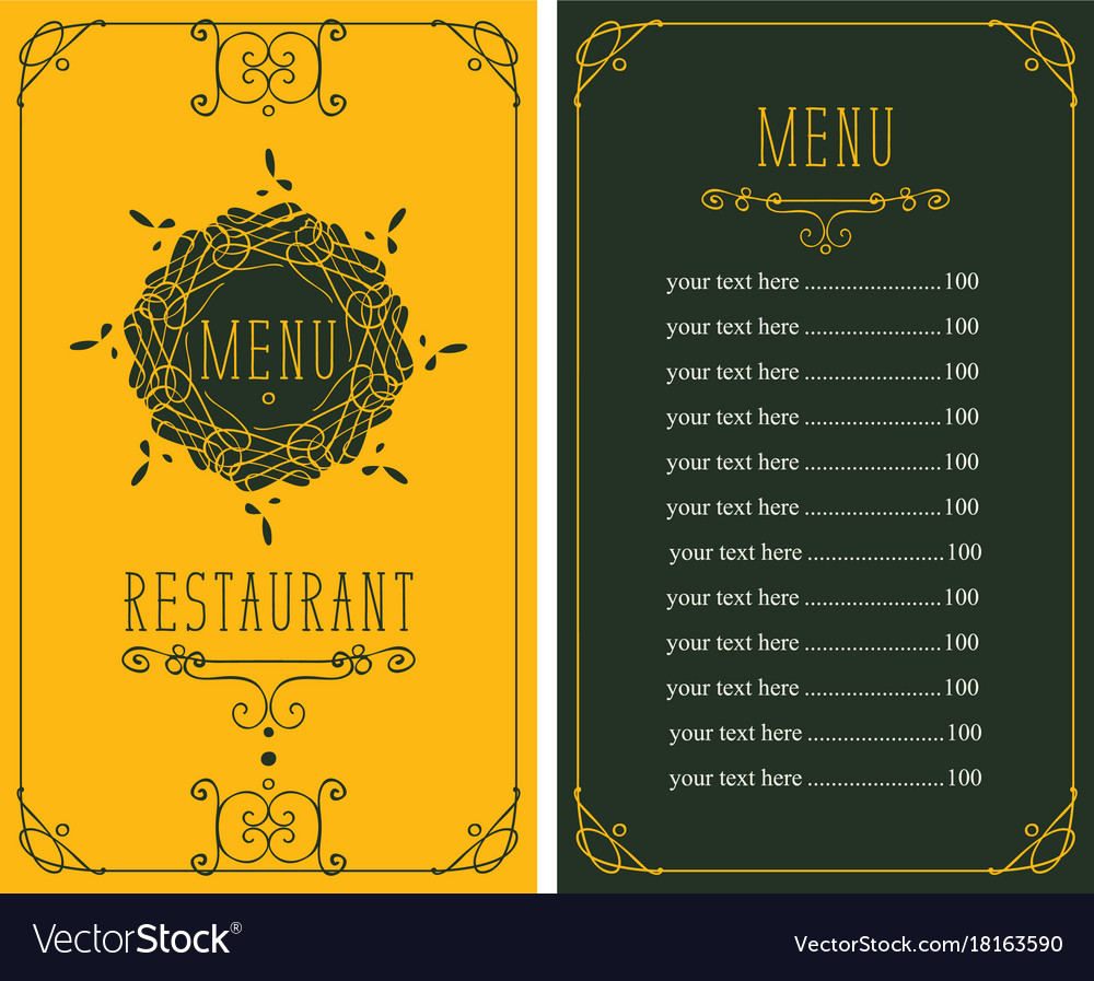 Menu for restaurant with curlicues and price list Vector Image