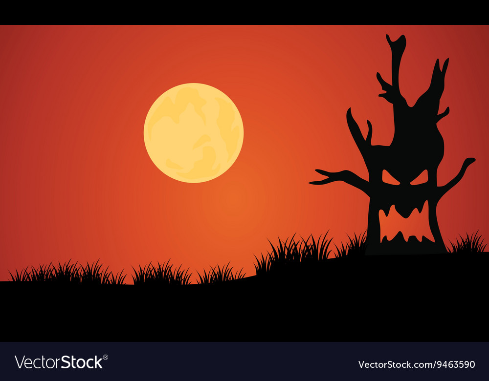 Silhouette of tree monster and full moon