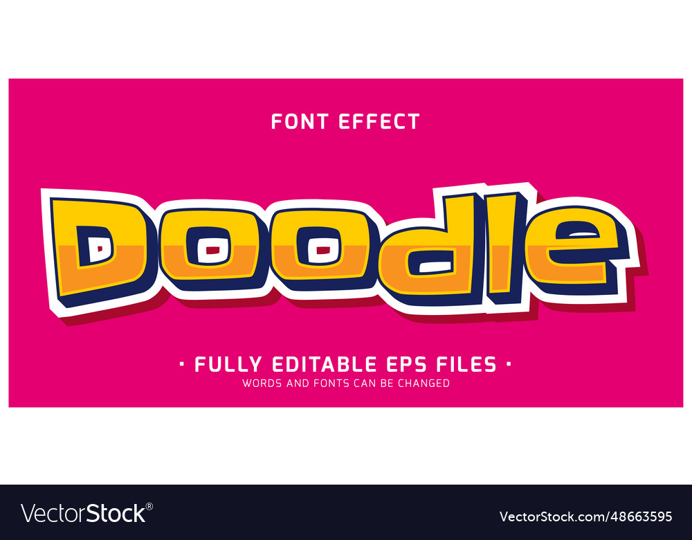 Doodle kawaii cute editable text effect Royalty Free Vector