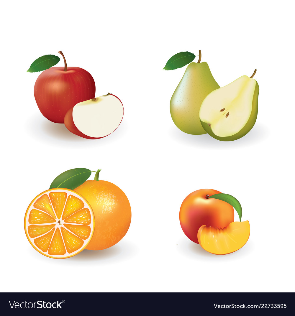 Fresh fruits apple pear orange and peach Vector Image