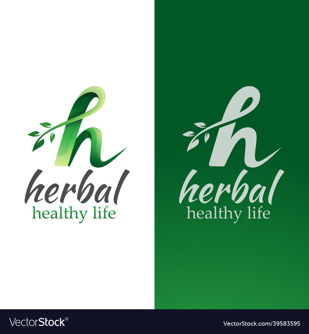 Initial letter h with leaf herbal medic logo