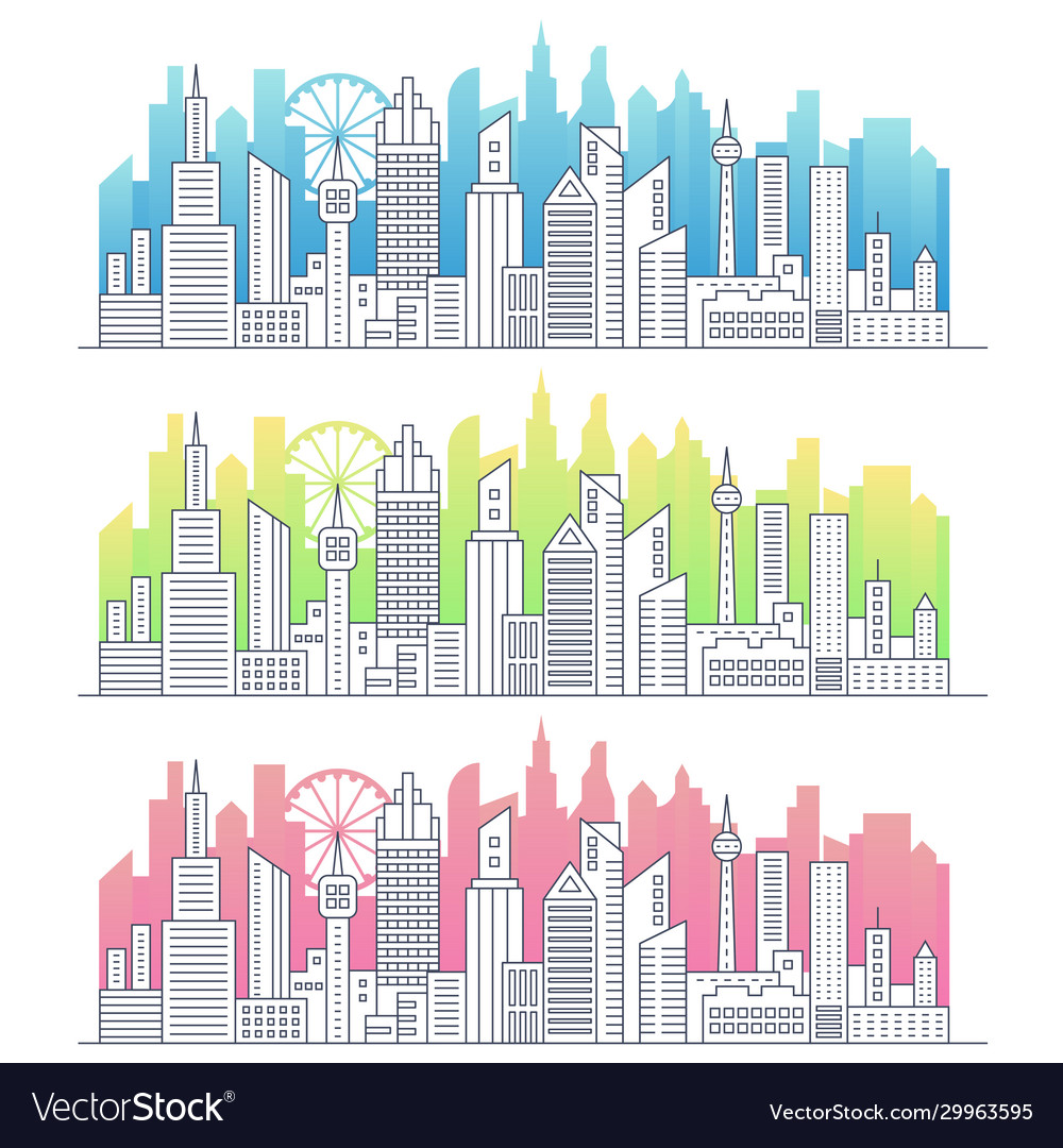 Modern line art big city cityscape Royalty Free Vector Image