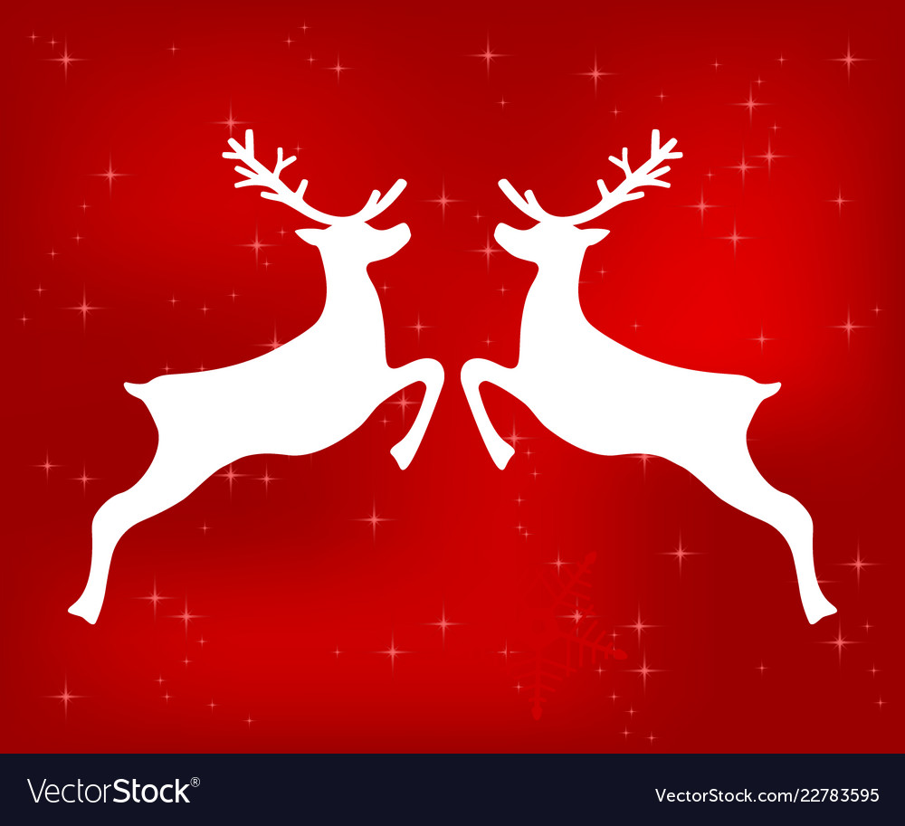 Reindeer on a red glittering christmas background