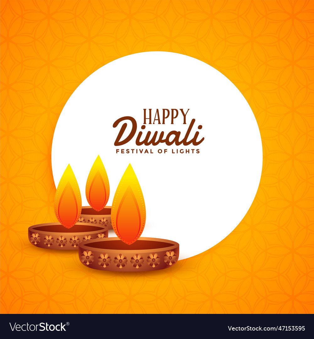 Yellow diwali background with three diya lamps Vector Image