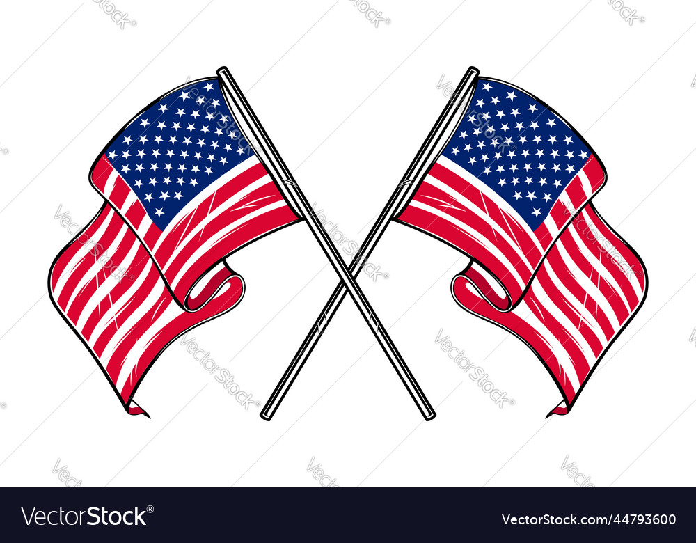 Crossed american flags design element for poster Vector Image