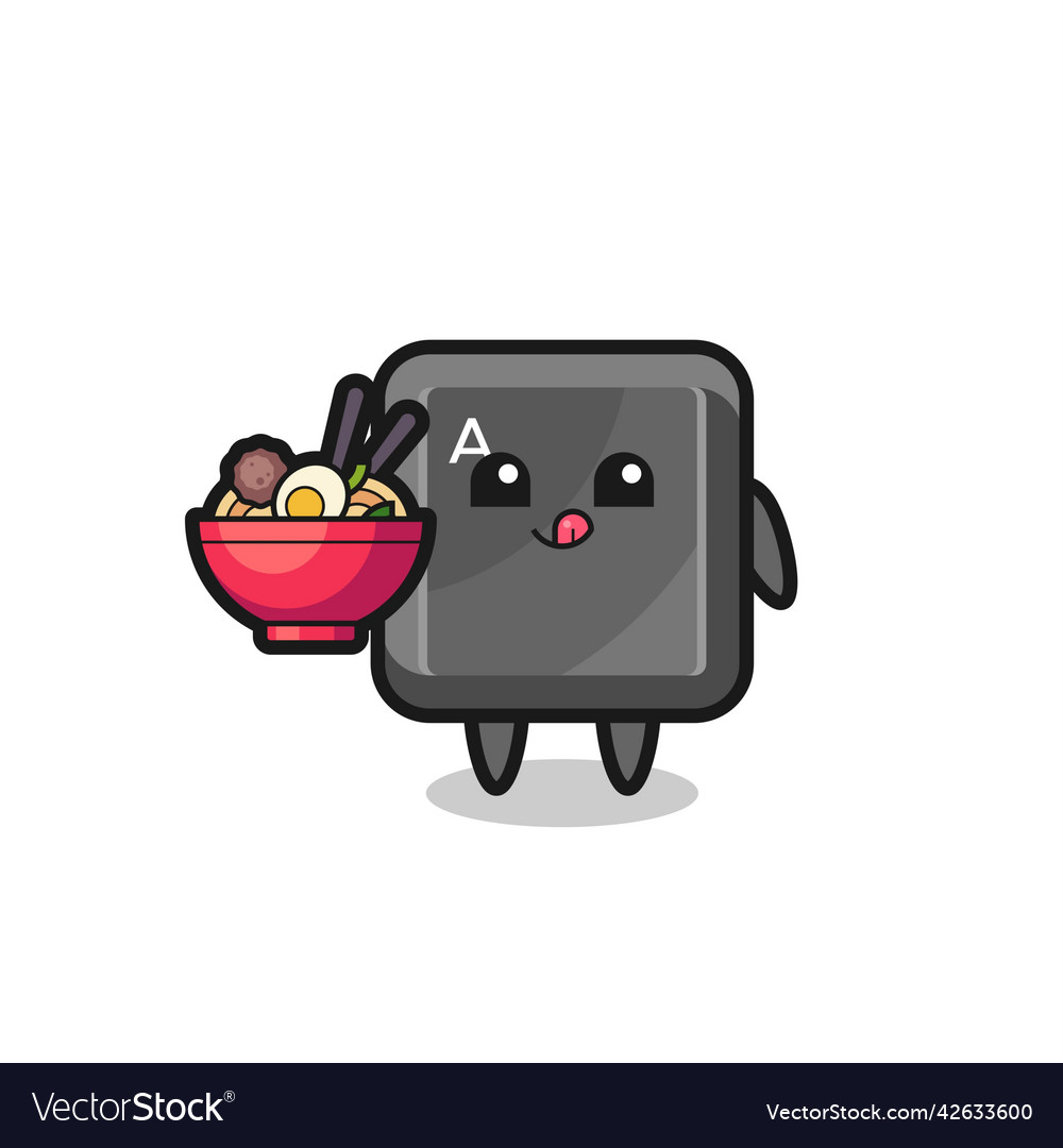 Cute keyboard button character eating noodles