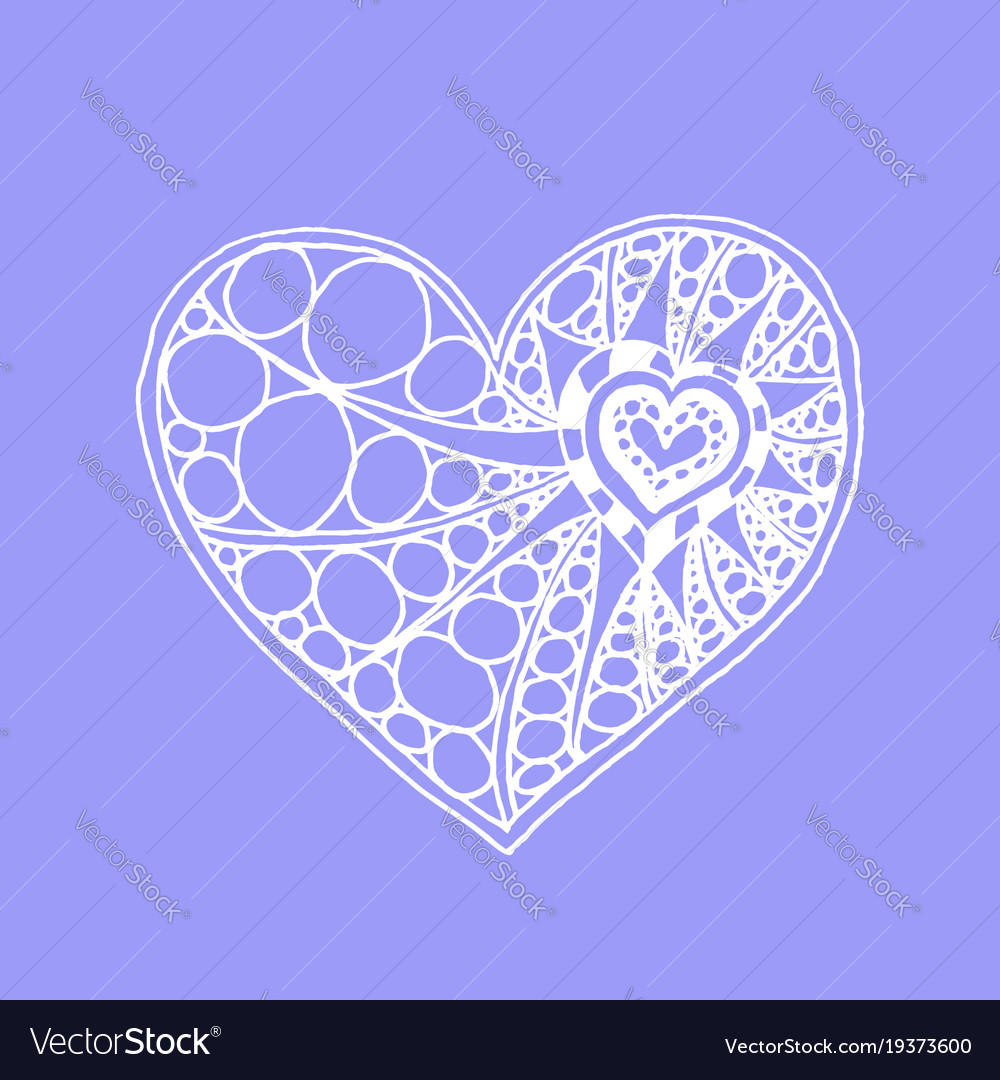 Doodle hand drawn heart on violet background