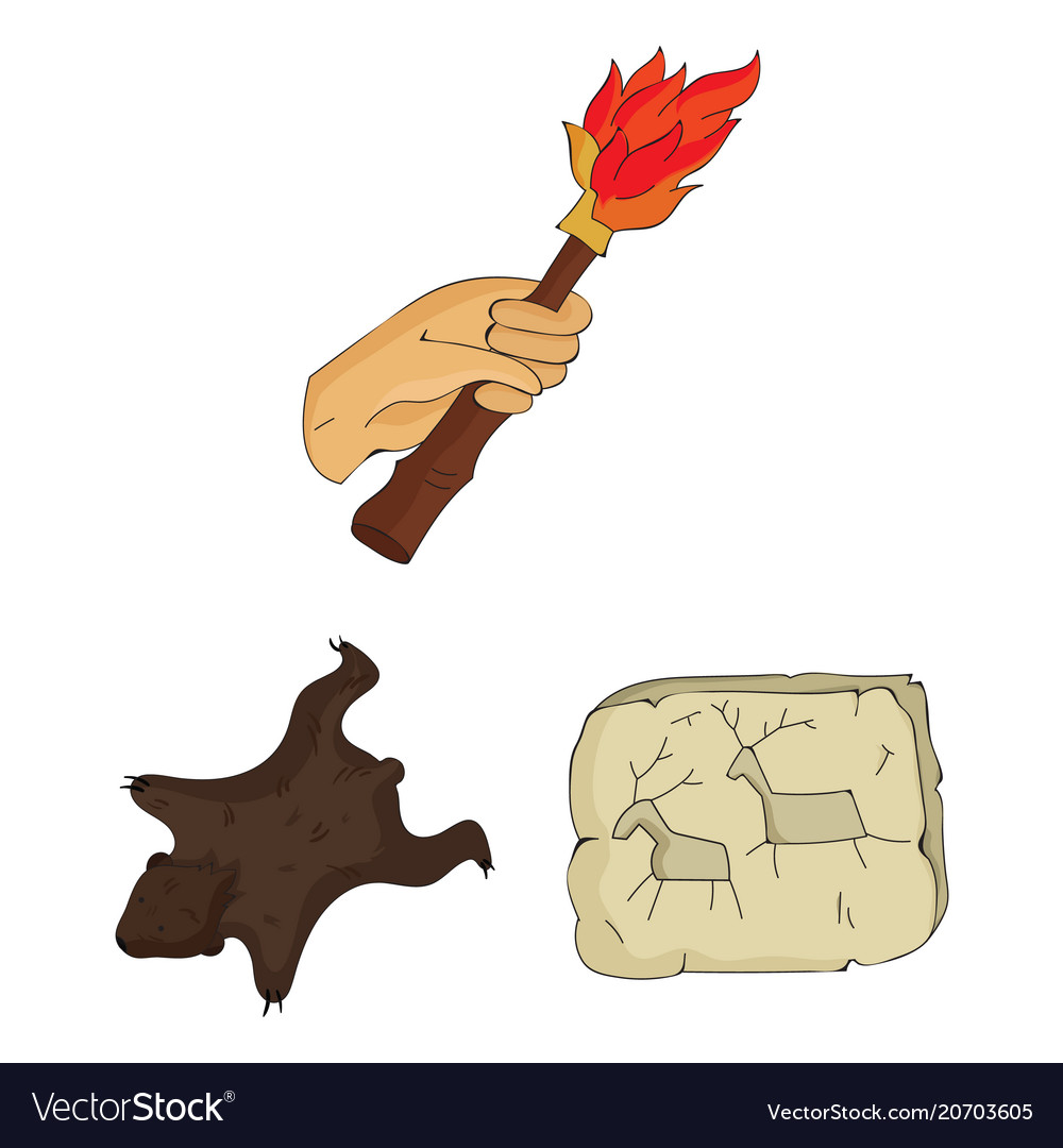 Life in the stone age cartoon icons set