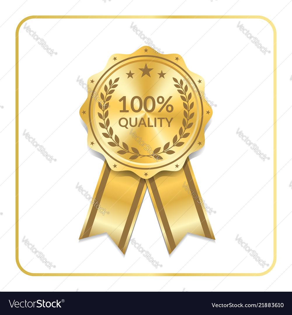 Award ribbon gold icon blank medal with laurel Vector Image